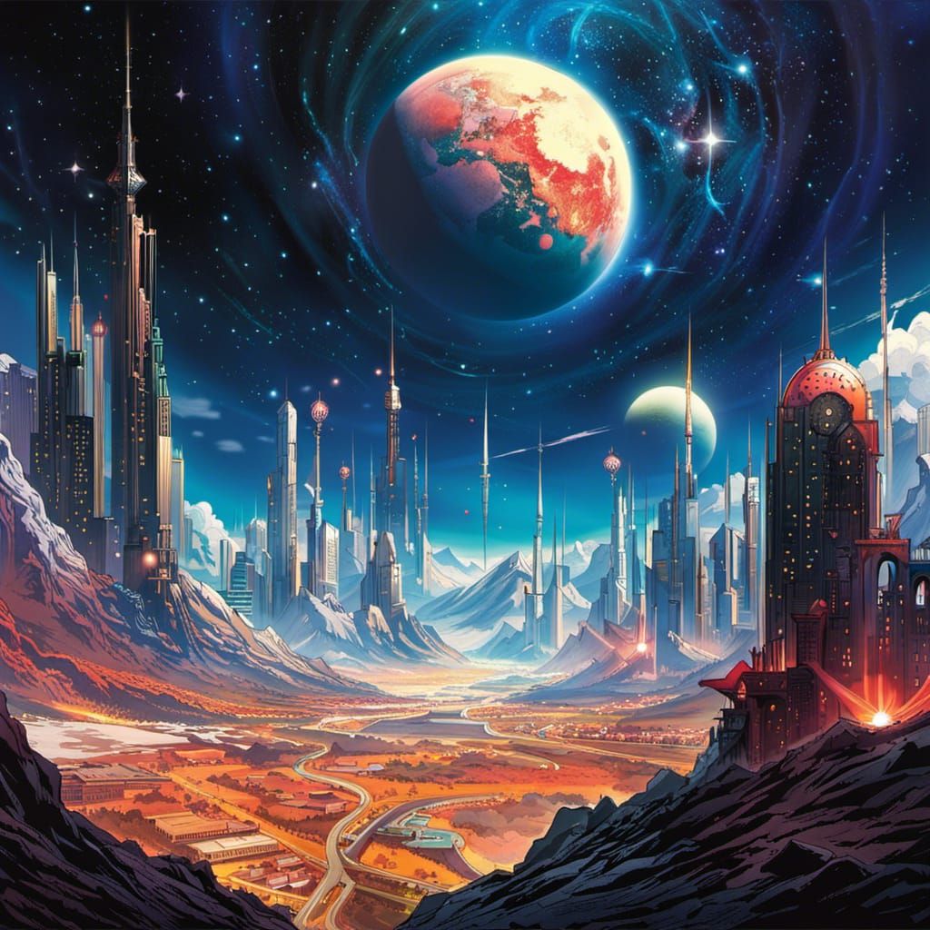 Epic Alien Planet View in Anime Art Style