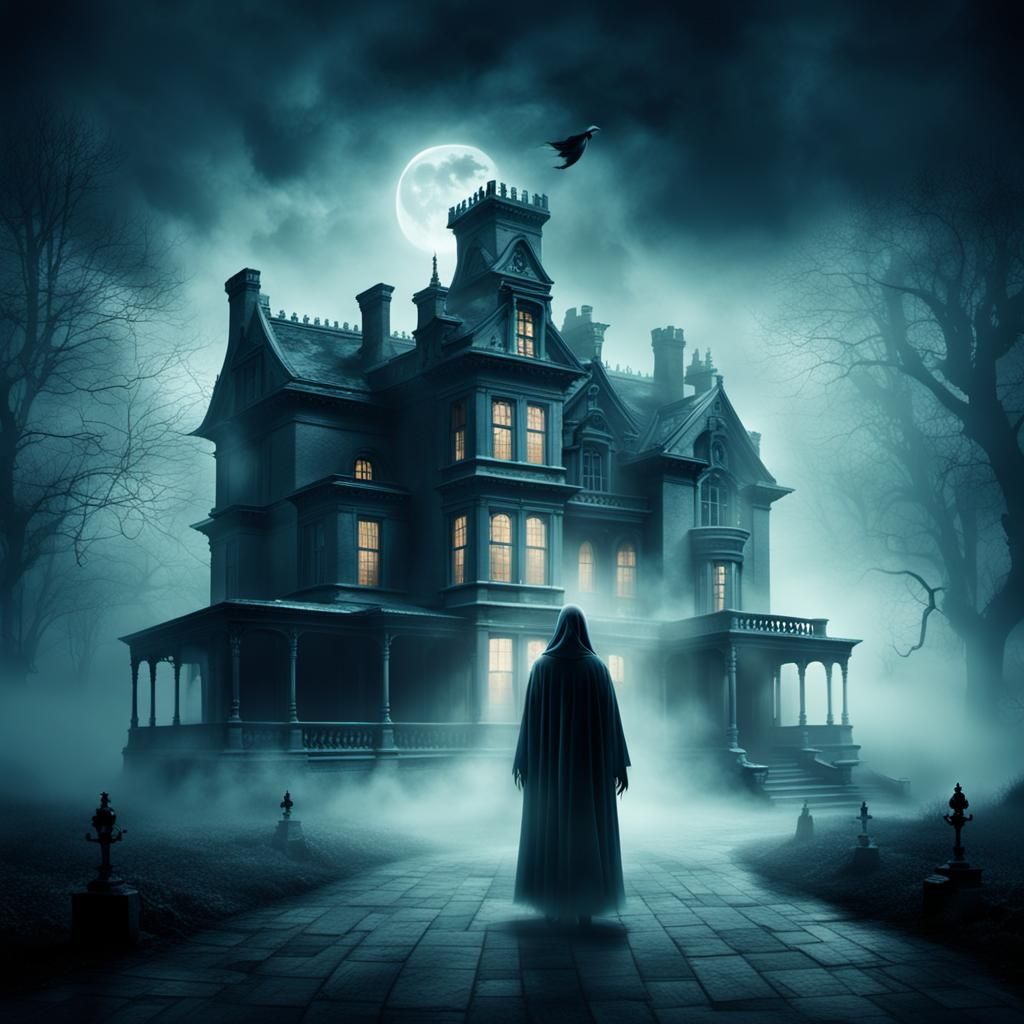Ghostly Figure in a Spooky Haunted Mansion