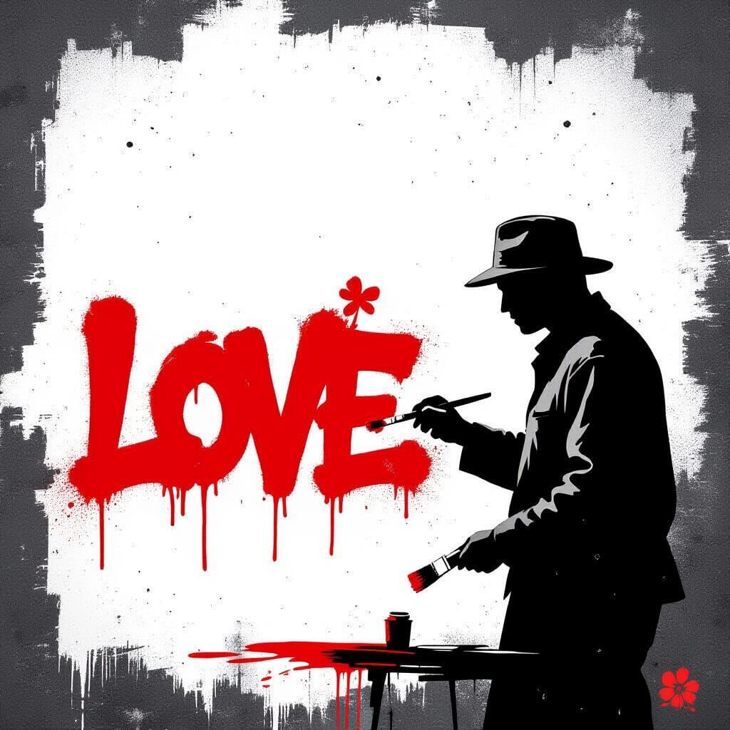 Banksy-Style Graffiti Art: Silhouetted Artist Creates 'LOVE'