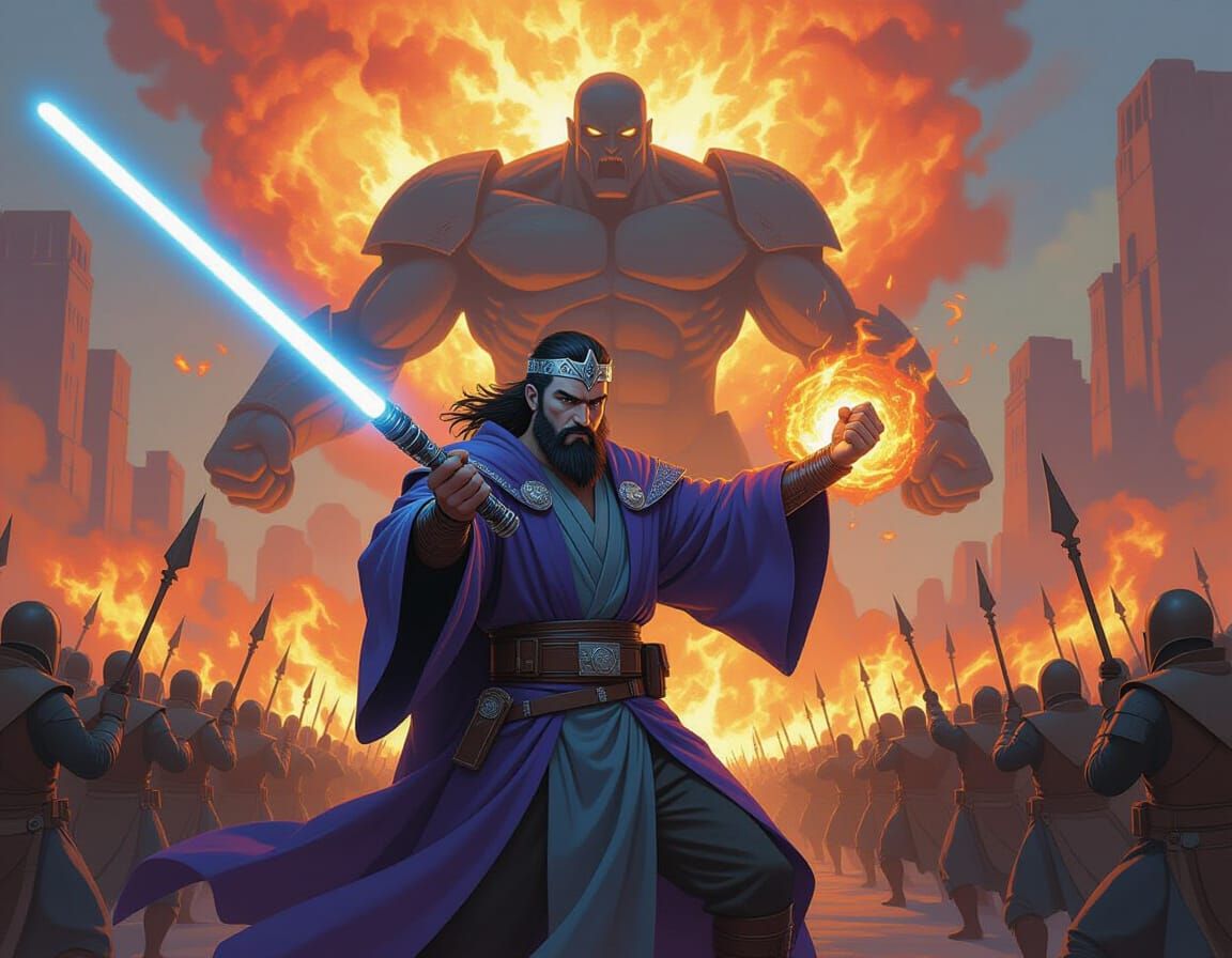 Epic Wizard Battle Scene in Frazetta Style