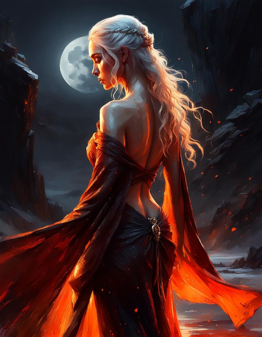 Elegant Daenerys Targaryen in Moonlight, Digital Art
