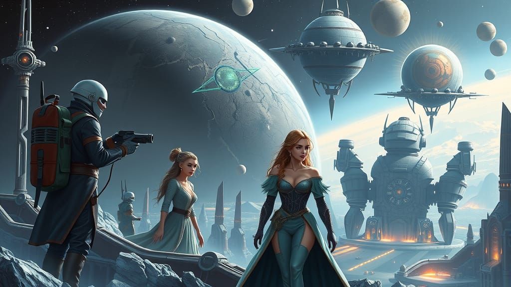 Futuristic Heroes Unite in Aetheria, a Galactic Metropolis