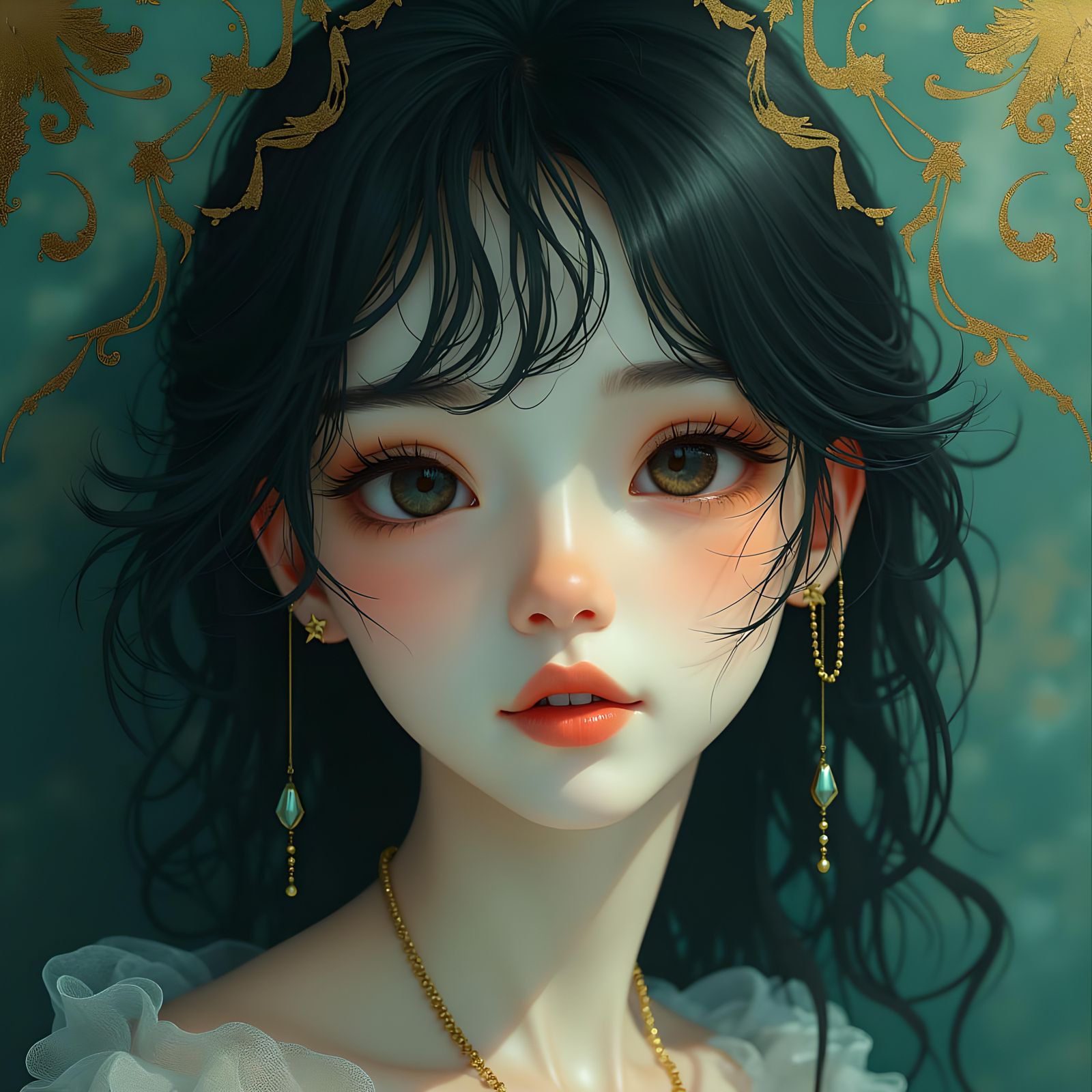 Elegant Anime Portrait with Dreamy Watercolor Textures