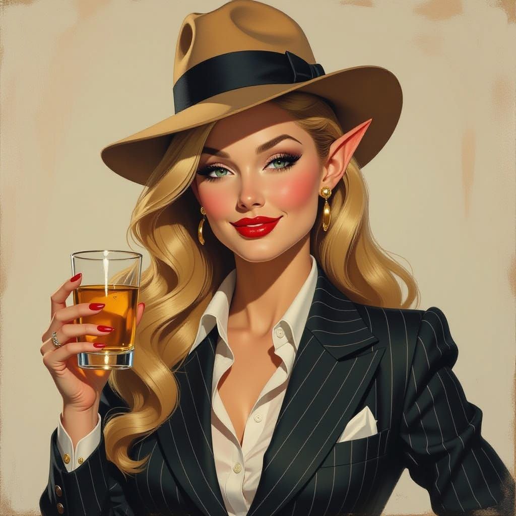 Confident Elf in Fedora: Impressionistic Oil Painting