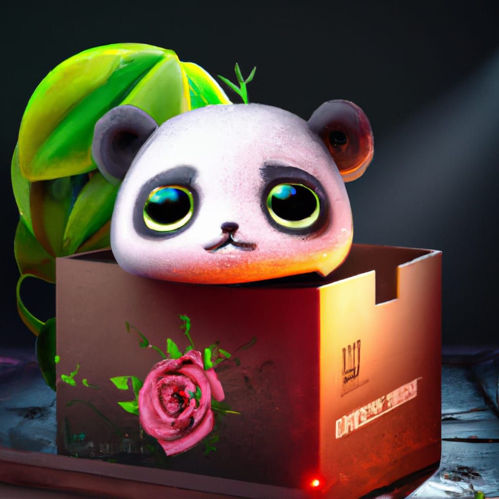 Cute Baby Panda in Box: Digital Illustration