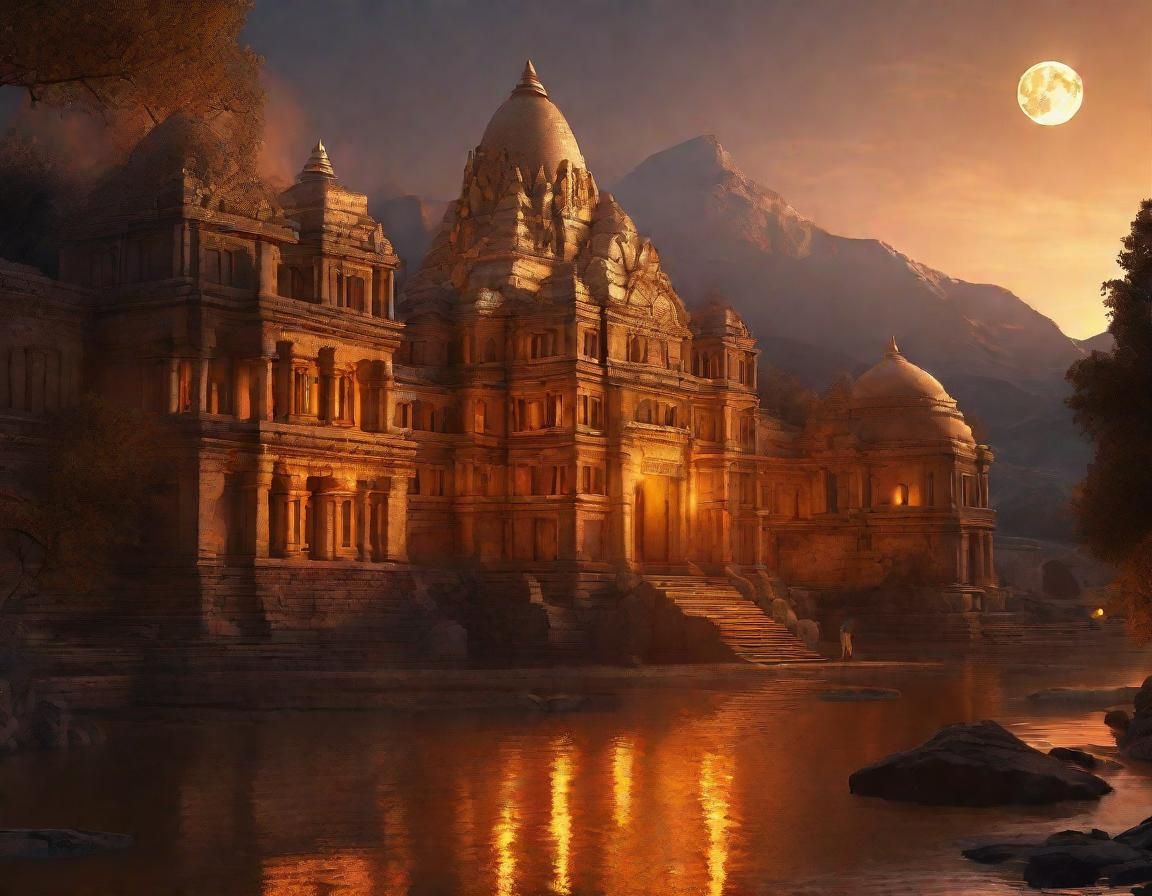 Mystical City on the River at Night