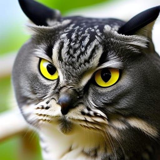 Surreal Owl-Cat Hybrid Creature