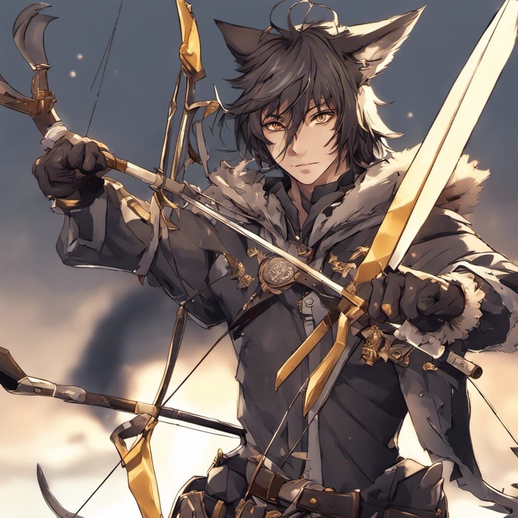 Anime Wolf Man Portrait with Bow and Arrow