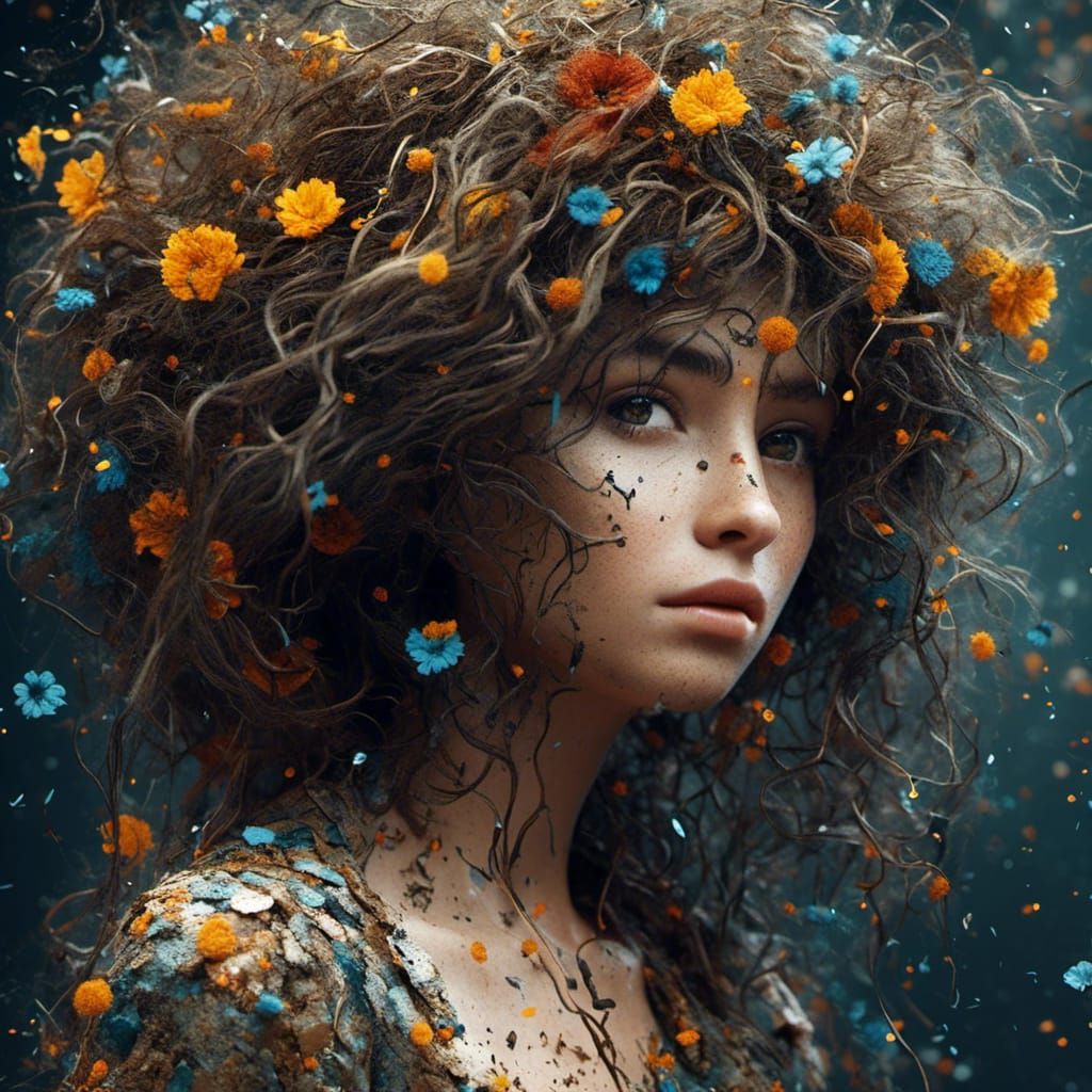 Dreadpunk Brunette with Zentangle Patterns in Future City