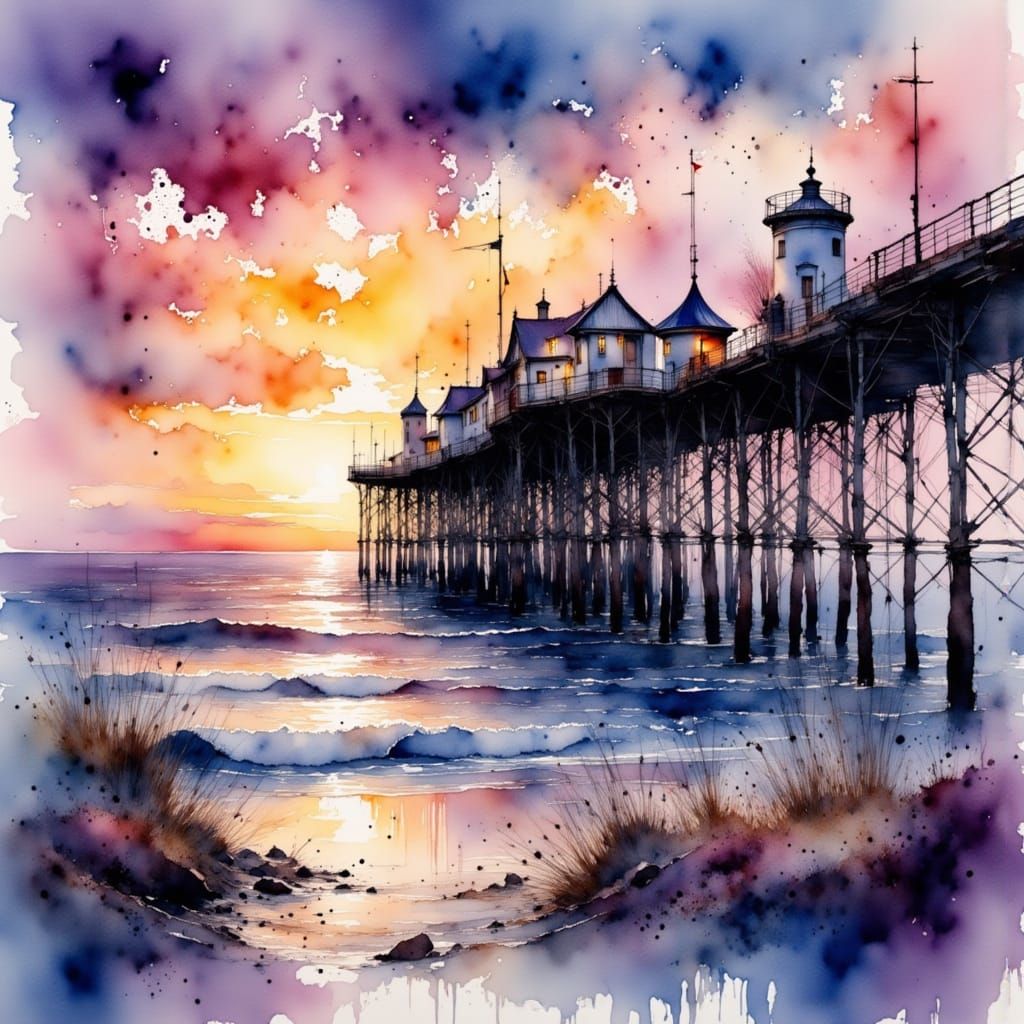 Watercolor Dawn Over Brighton Pier