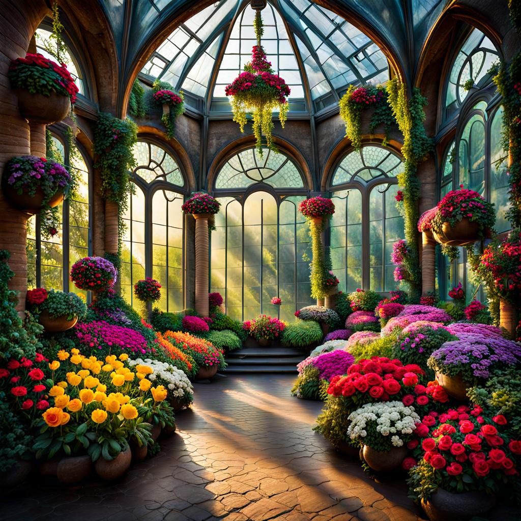 Whimsical Castle Greenhouse Blooms in Ethereal Beauty