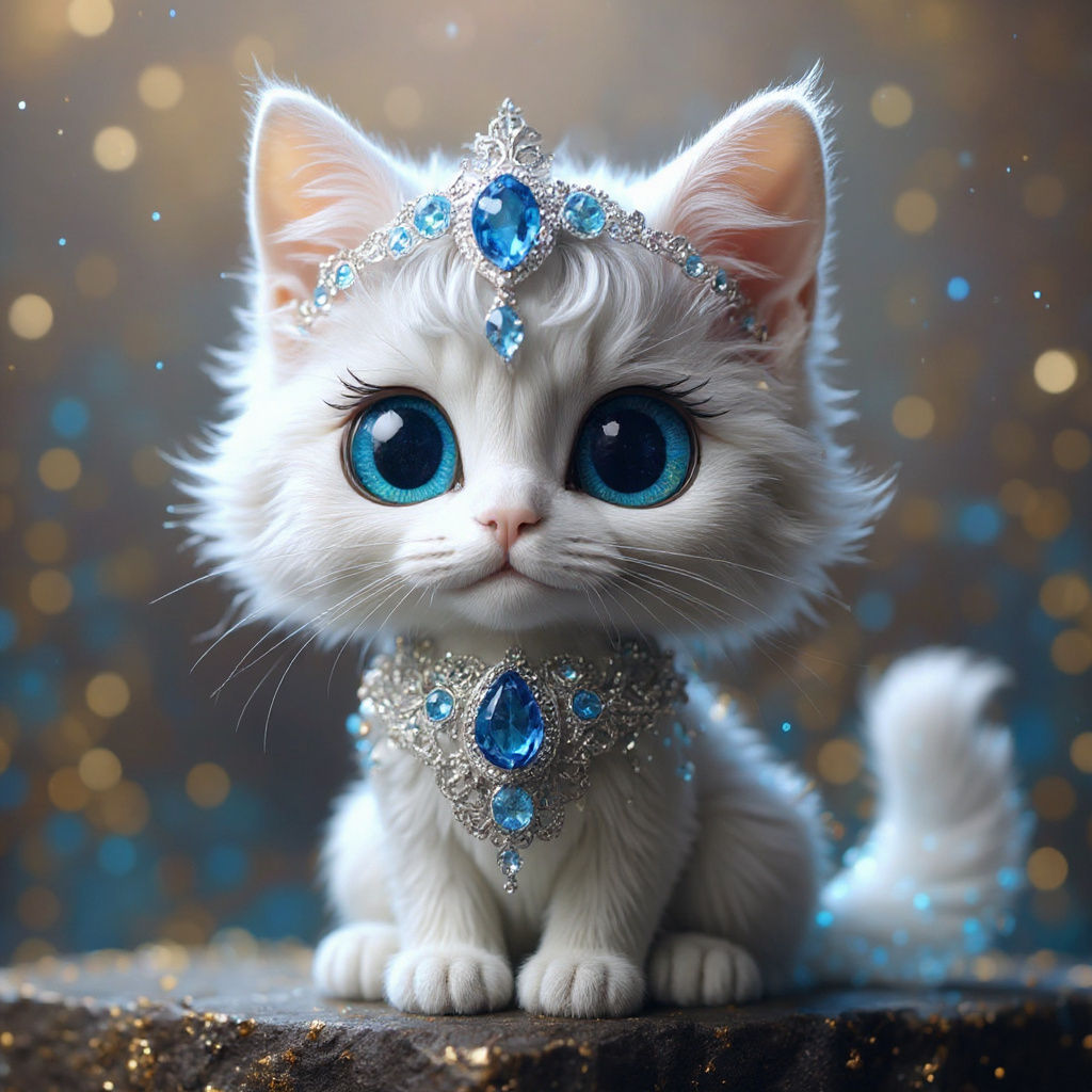 Silver Velvet Kitten with Sapphire Collar