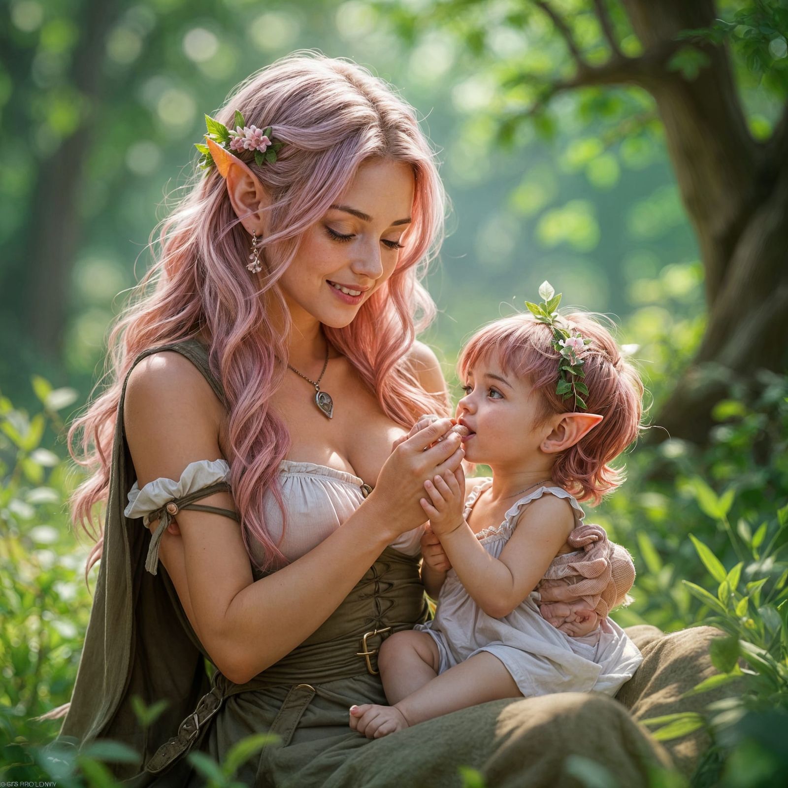 Playful Elven Women Role-Playing Motherhood