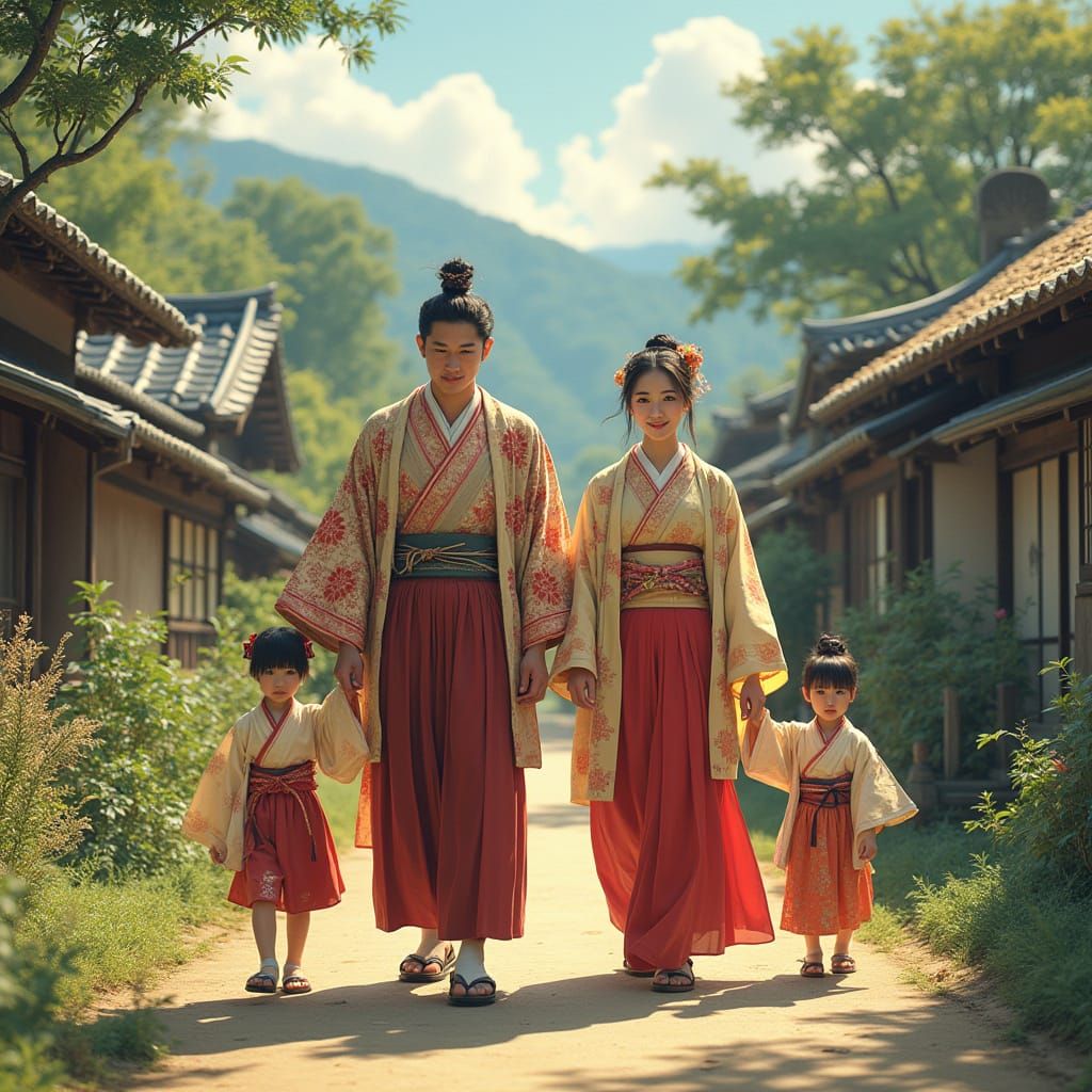 Japanese Family Portrait in Traditional Attire, Inspired by ...