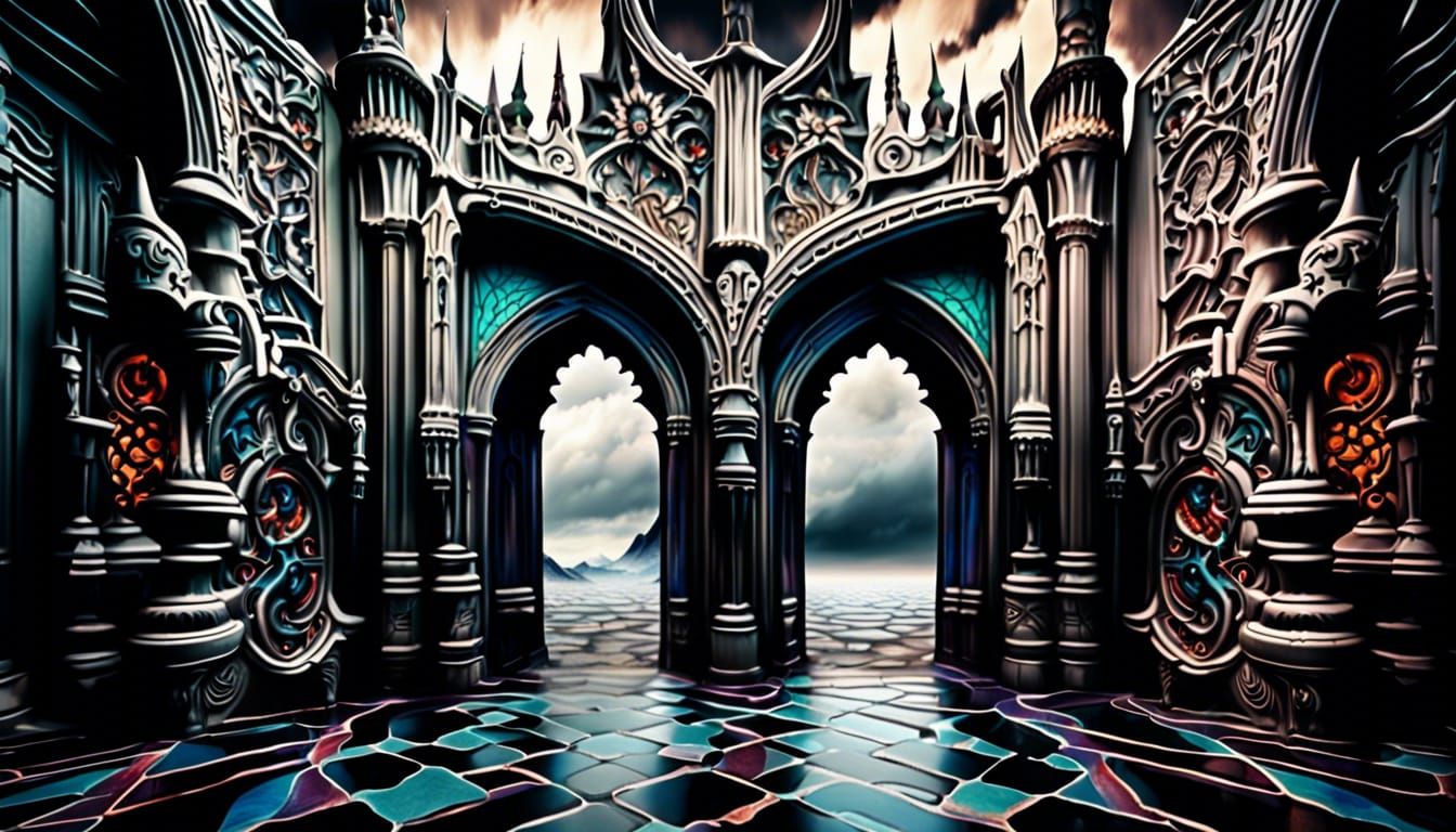 Ominous Gothic Portal to a Brightly Colored World