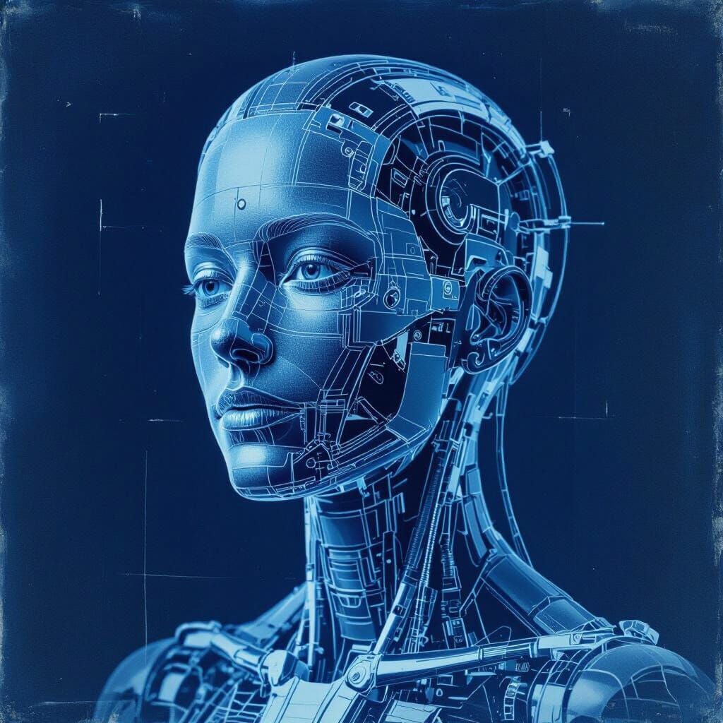 Cyanotype Cyborg Blueprint Art