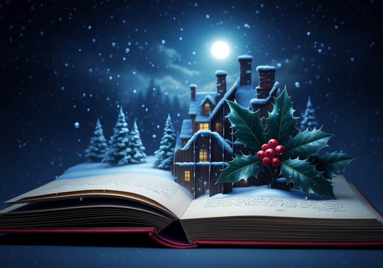 Dreamlike Winter Wonderland Scene in 3D Pop-Up Book Style