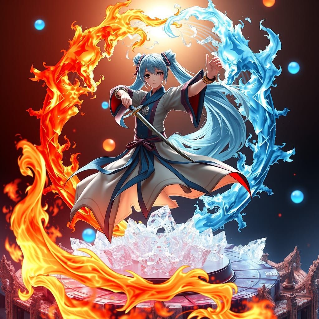 Hatsune Miku Xianxia Immortal Cultivator with Fire and Ice