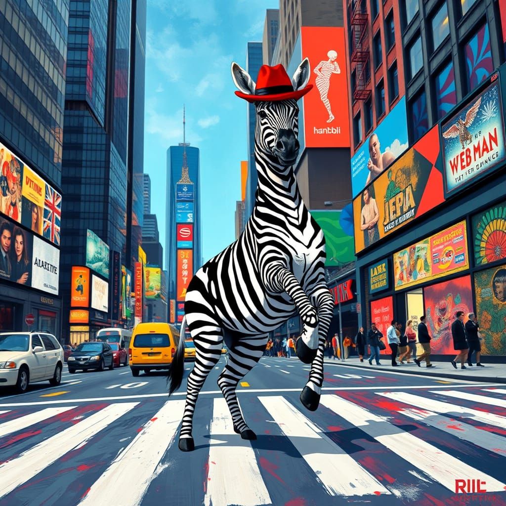 Vibrant Zebra Crosses City Street in Style