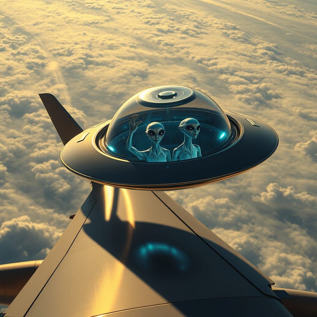 Ethereal Aliens Glimpse Viewers from UFO in the Sky