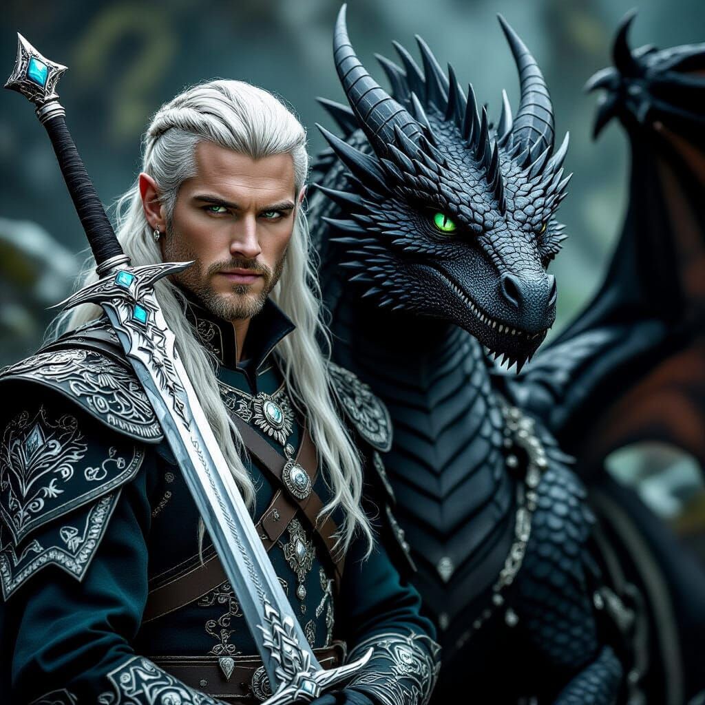 Fae Warrior and Dragon in Norse Setting