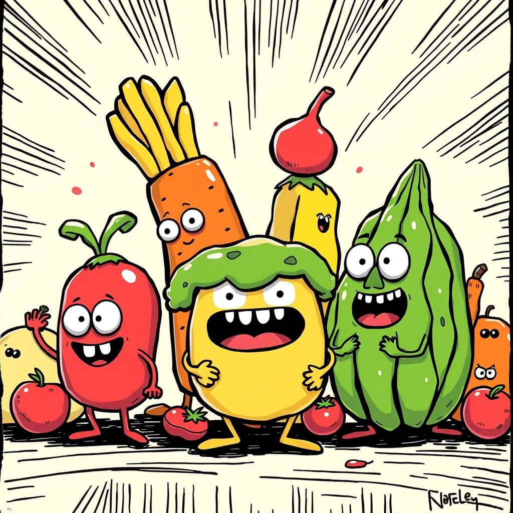 Whimsical Food Friends in Vibrant Cartoon Style