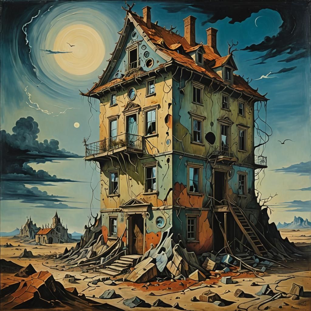 Abandoned House at World's End: Surrealist Painting