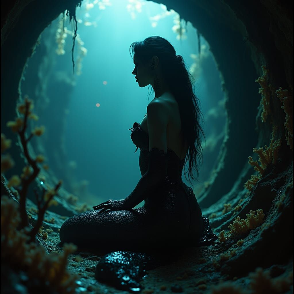Gothic Vampiric Mermaid in Underwater Lair