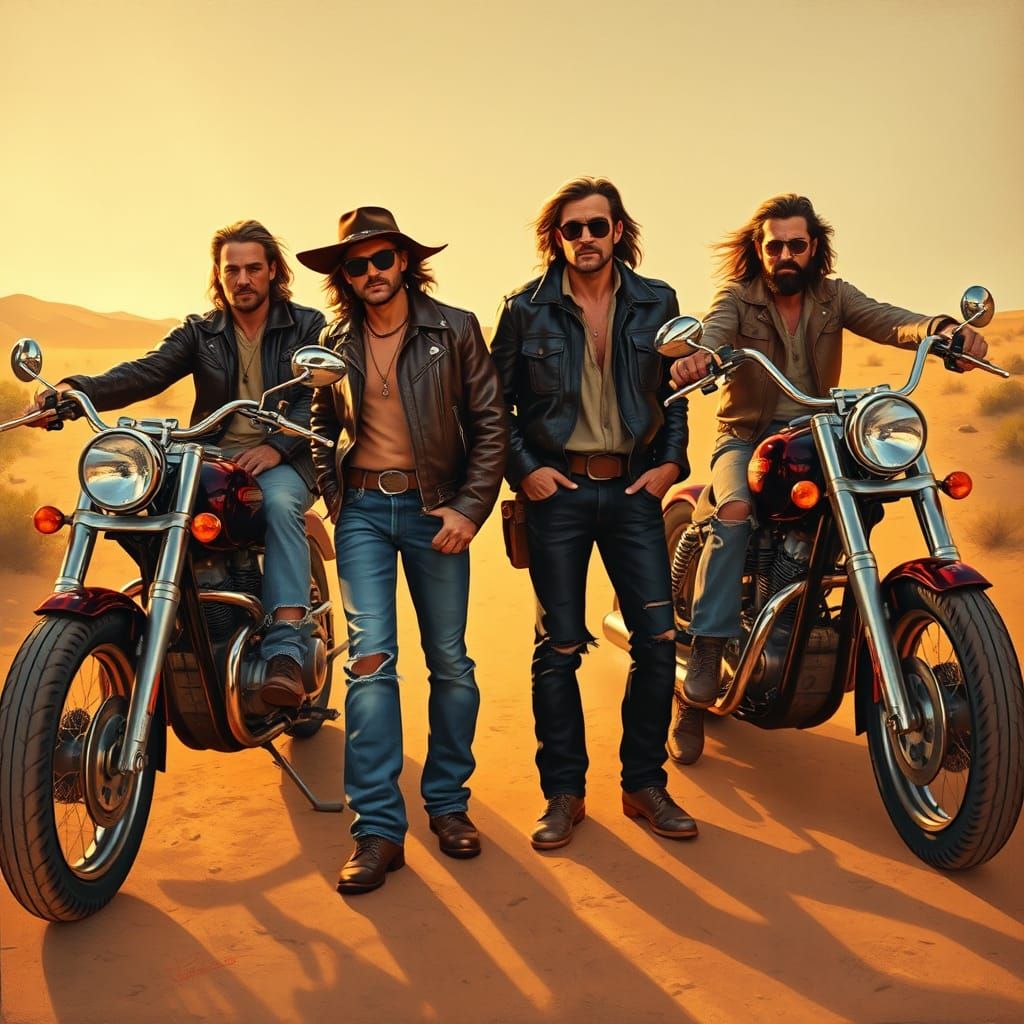 Bikers in Desert Landscape, American Modernism Style