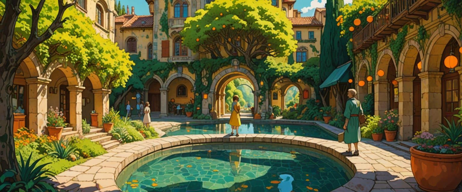 Futuristic Commune in Ghibli Comic Book Style