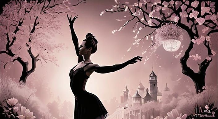 Surreal Ballerina Couple in Melancholic Silhouette