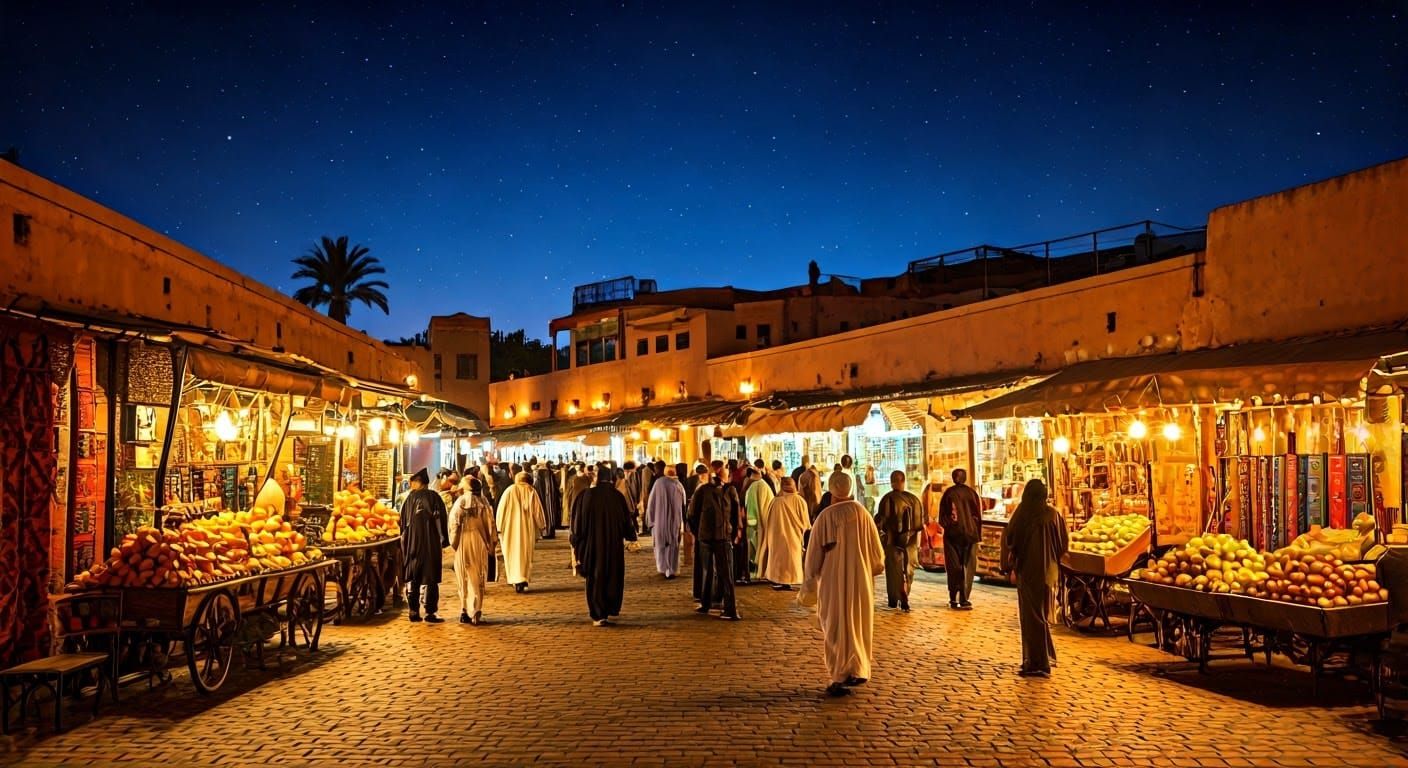 A Nighttime Market in Marrakesh's Vibrant, Ancient City