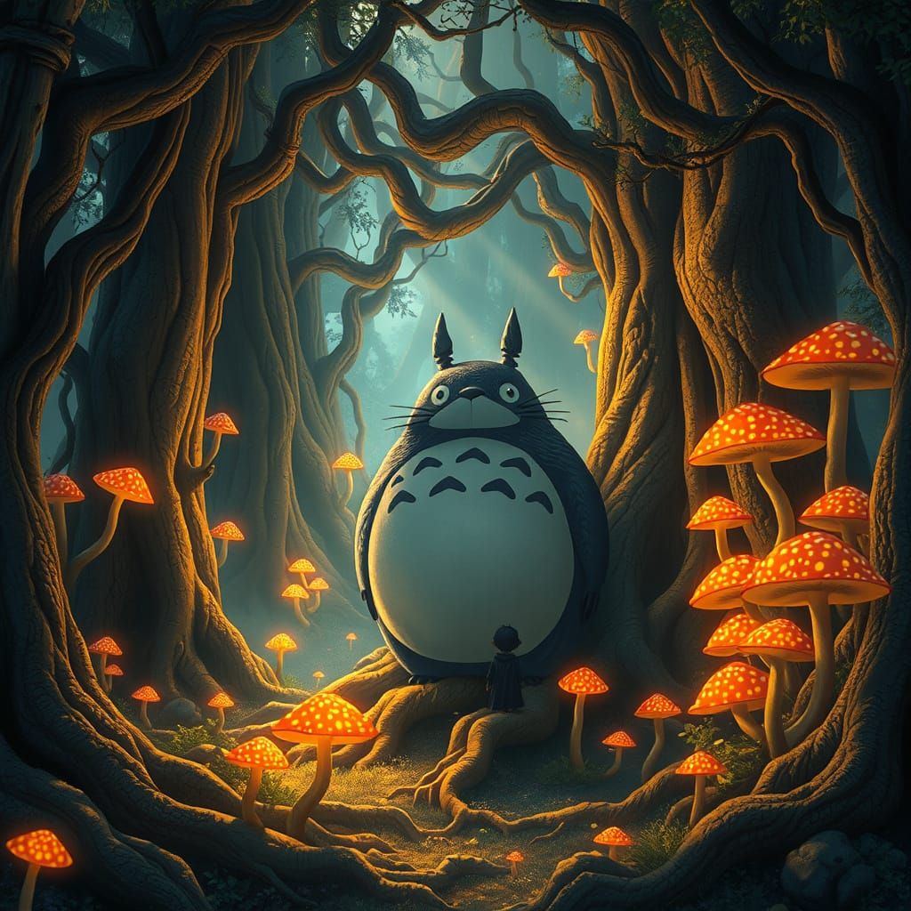 Totoro in Majestic Forest Scene