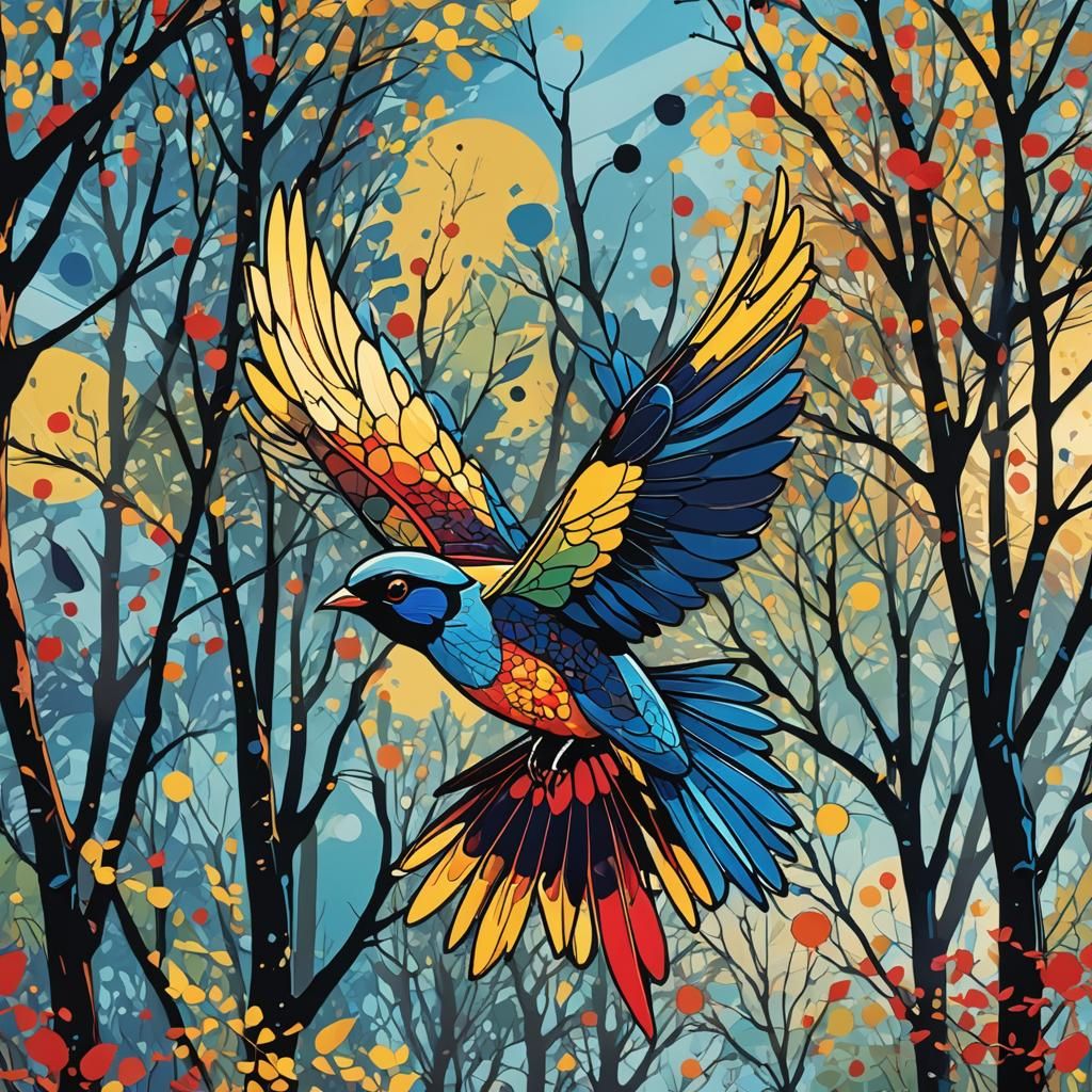 Colorful Bird in Flight: Digital Pop Art