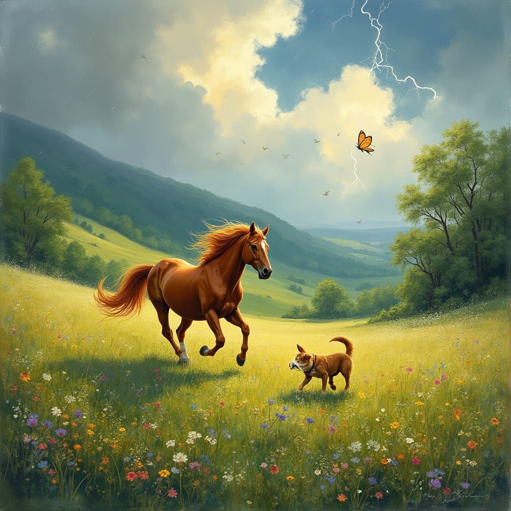 Majestic Chestnut Horse in a Sunlit Meadow