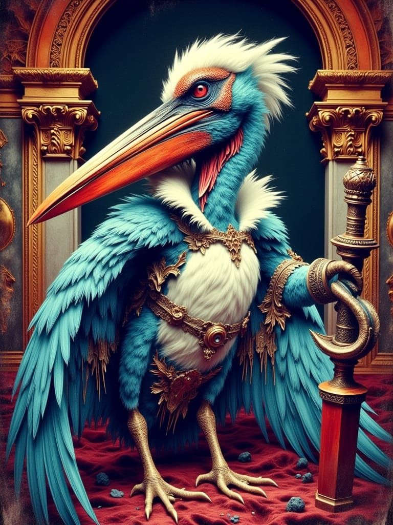 Pelican Duel in Psychedelic Vintage Style