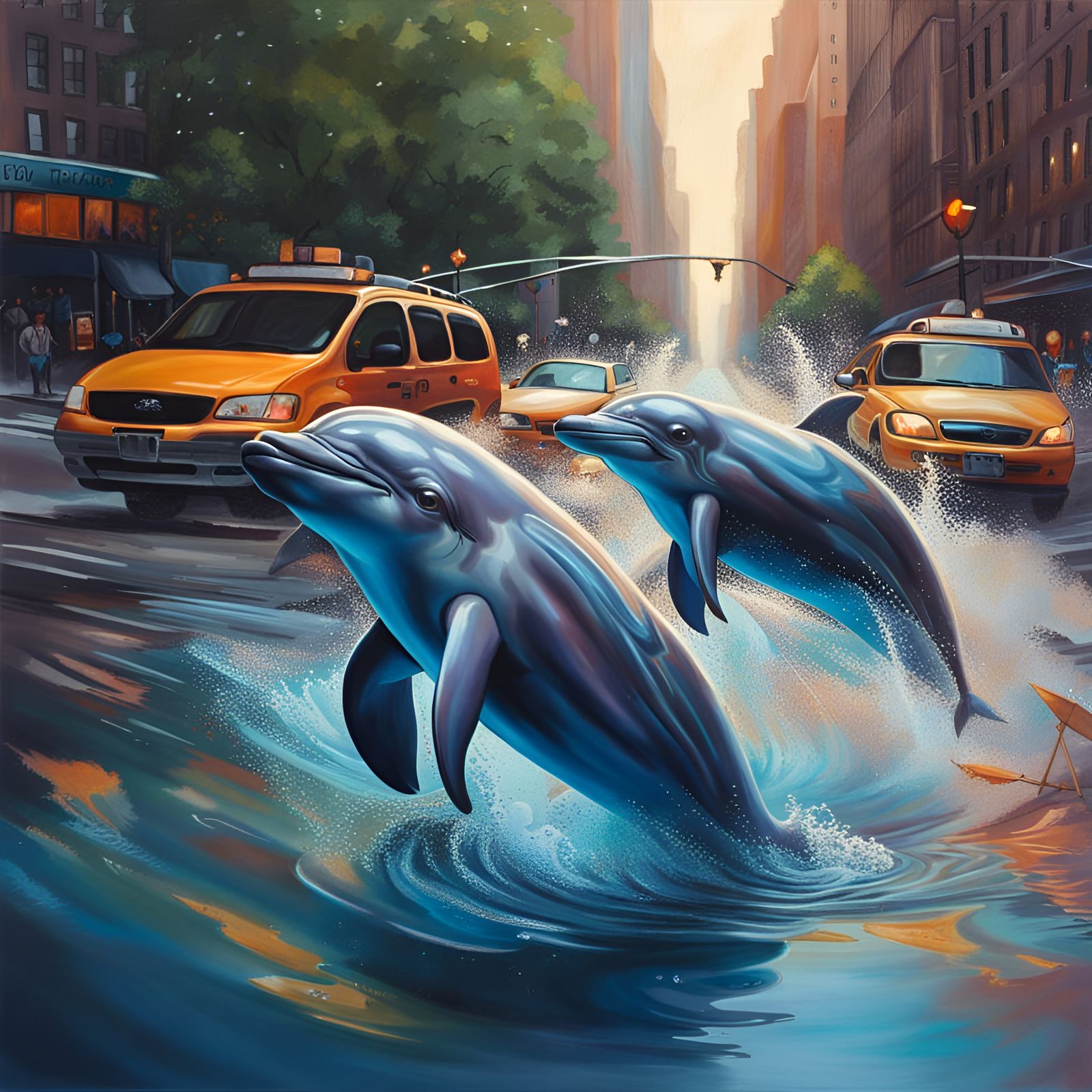 Hyperrealistic Dolphins Float Over New York City