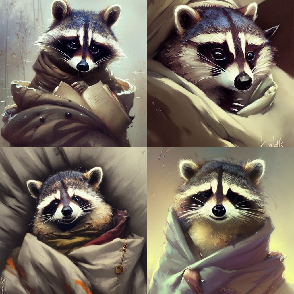 Cozy Raccoon Portrait in Detailed Digital Painting Style