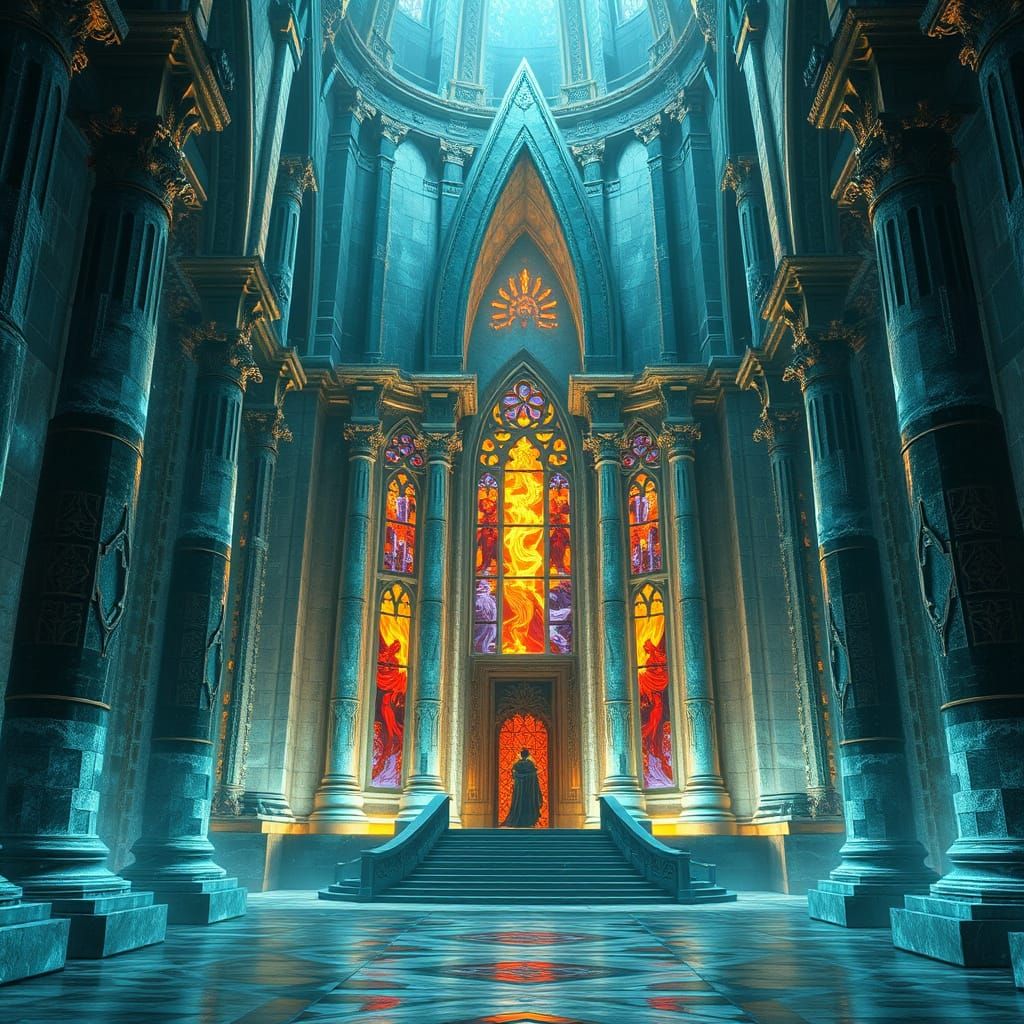 Silver Temple with Fire Runes in Gothic Style