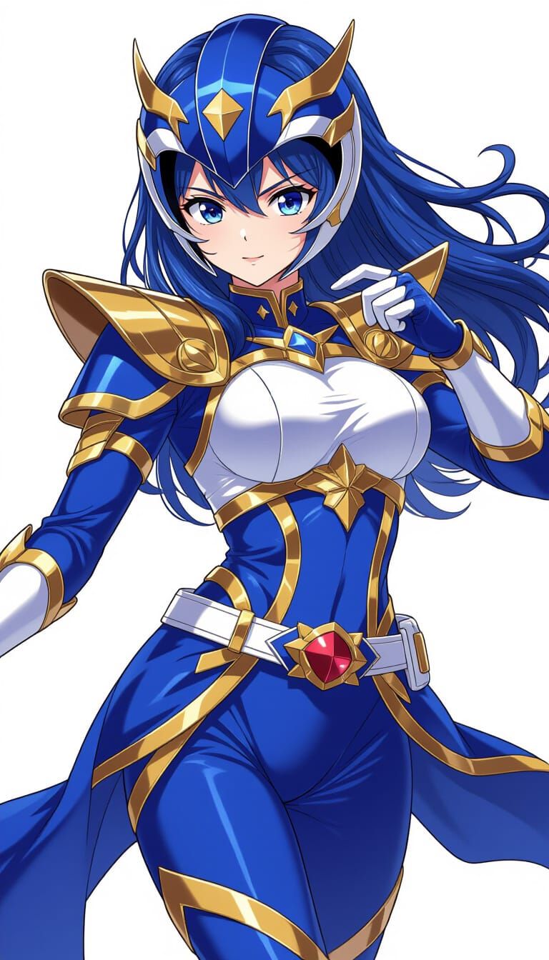 Blue Power Ranger Girl in Anime Style Armor
