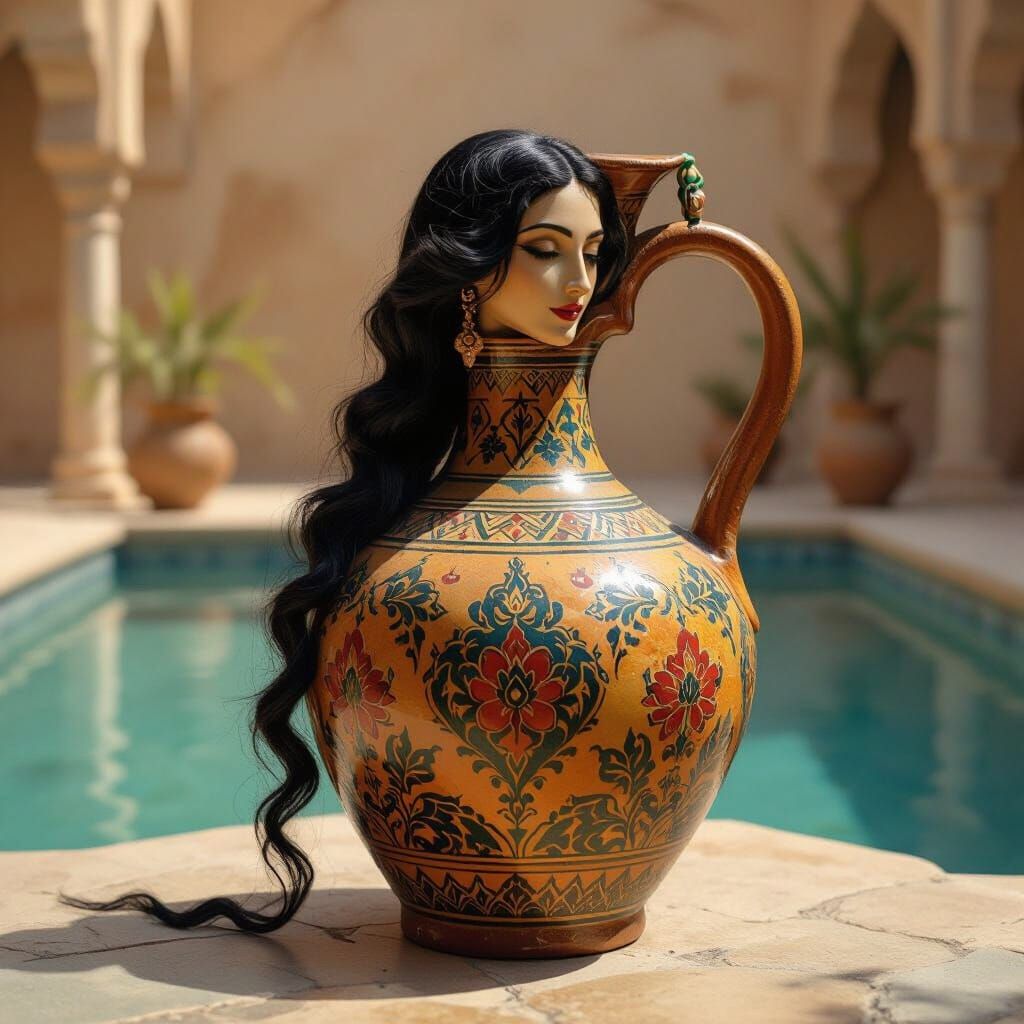 Enchanted Persian Jug with Lover's Arm Handle
