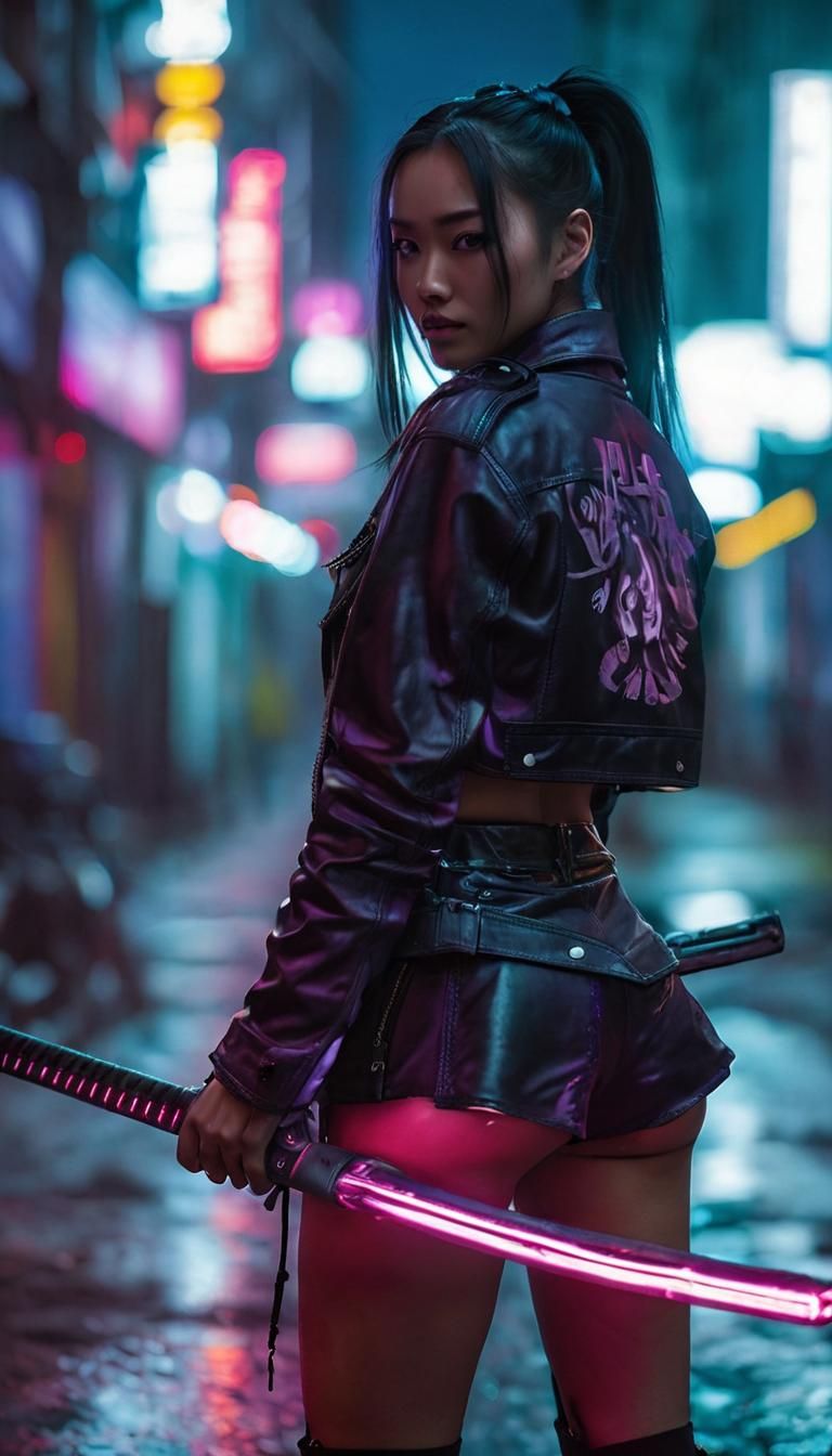 Cyberpunk Asian Woman in Neon Alley