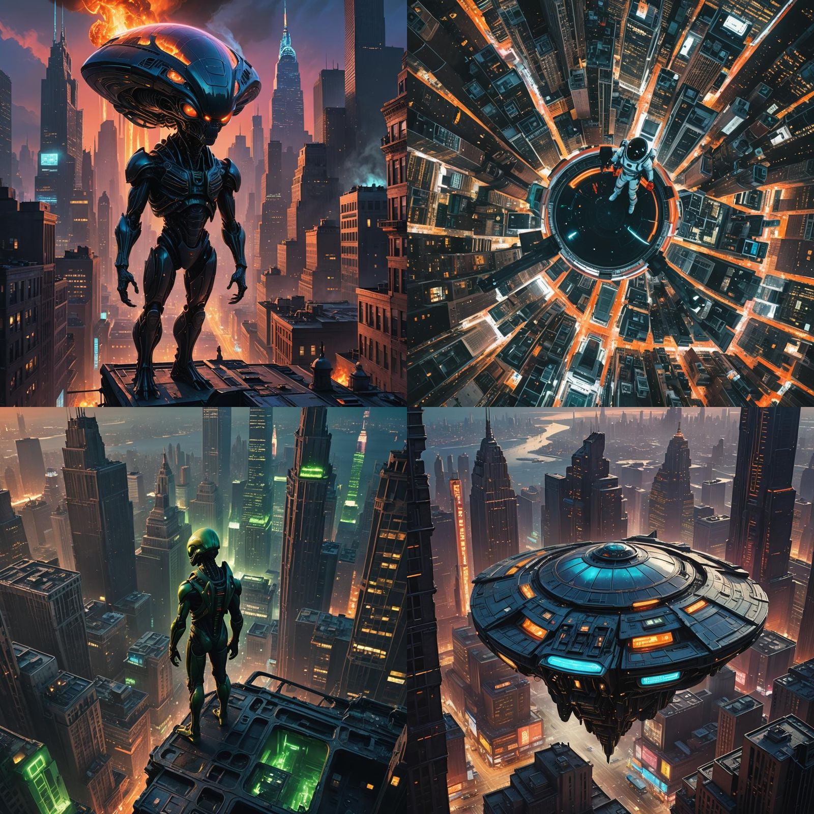 Apocalyptic New York Skyline with Alien Spaceship