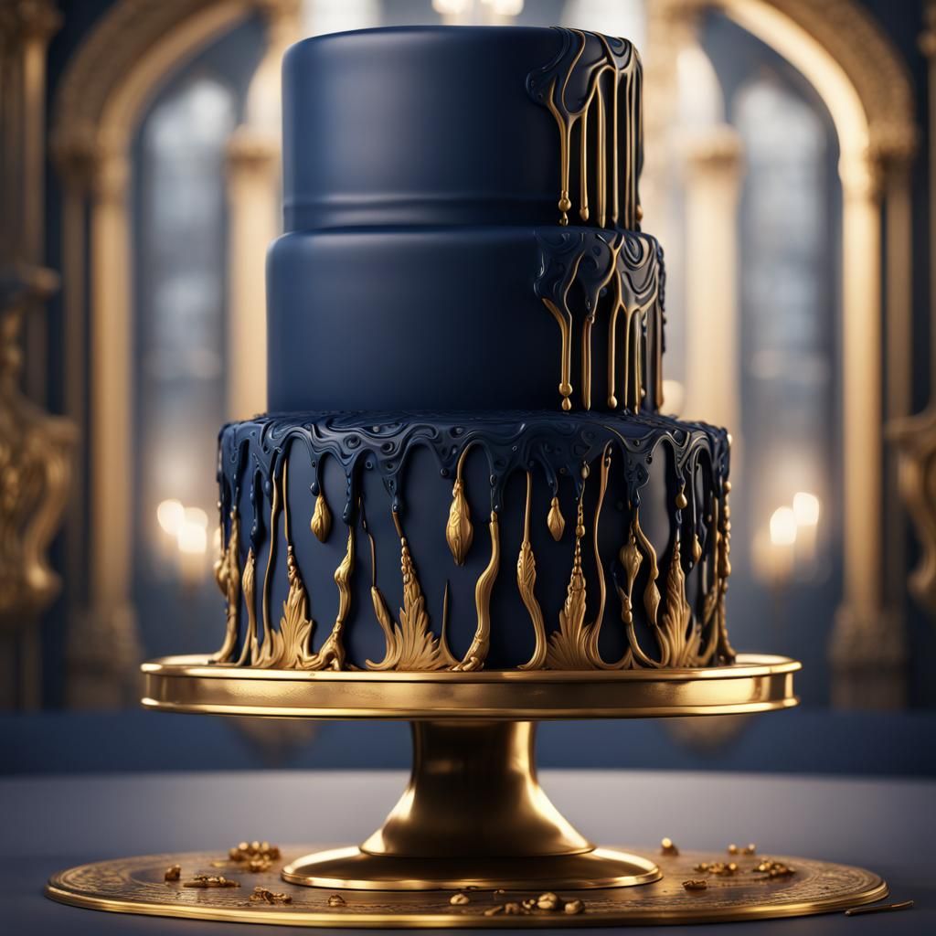 Navy Blue Cake with Gold Designs