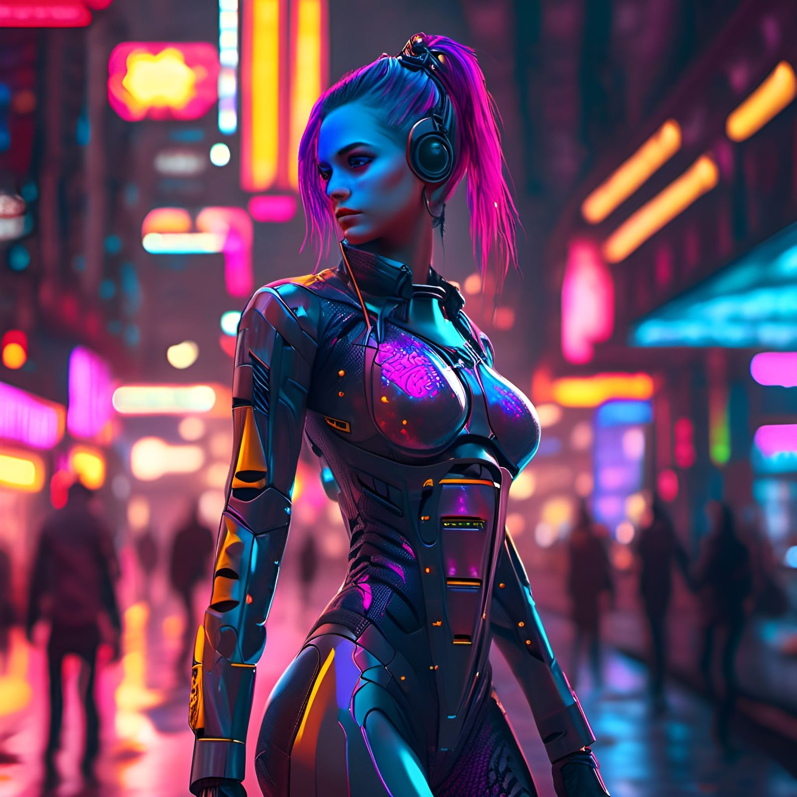 Cyberpunk Woman in Futuristic Bodysuit
