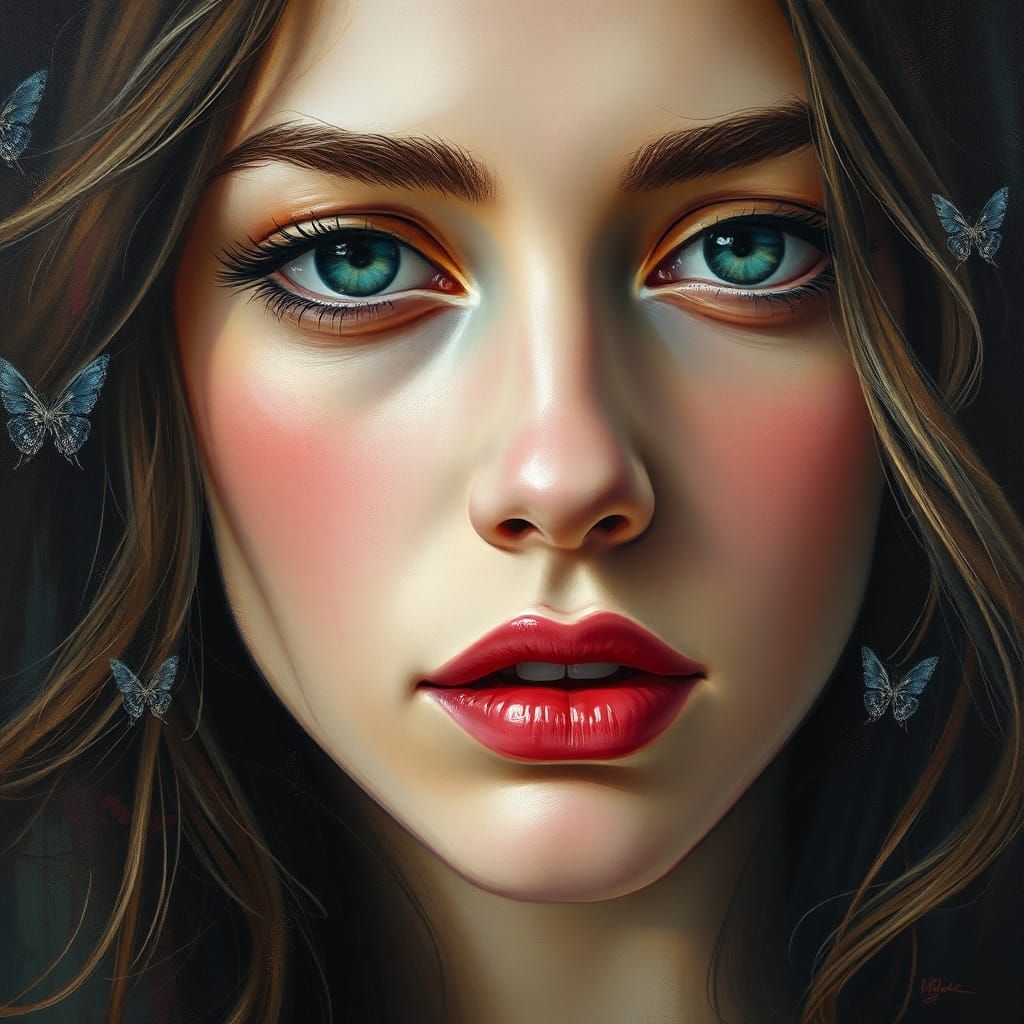 Dreamlike Illusions on a Woman's Face as Gouache Art