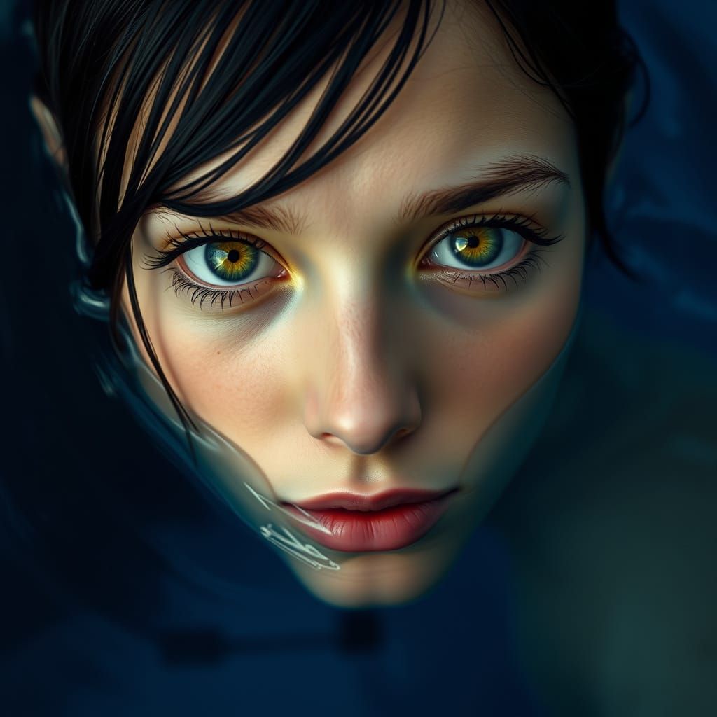 Ethereal Water Goddess with Piercing Green Eyes