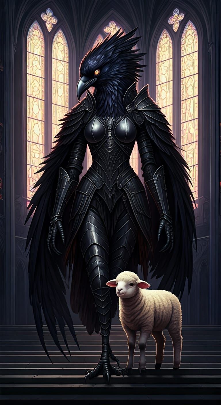Raven Guardian in Cyberpunk Cathedral