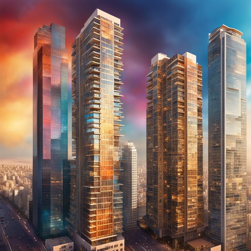 Hyperrealistic Tel Aviv Skyscrapers: Splash Art Concept