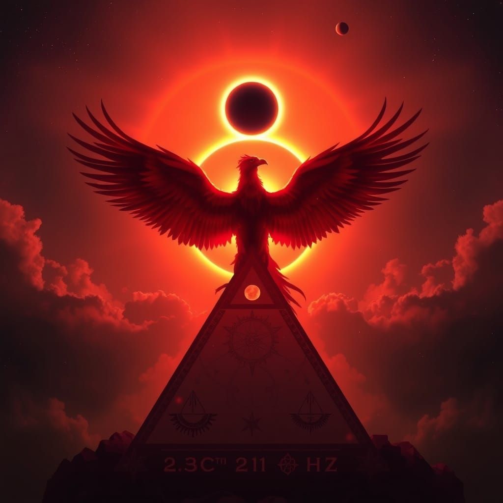 Majestic Phoenix at Solar Eclipse, Alchemical Triangle of Sy...